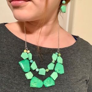 Geometric green rock statement necklace